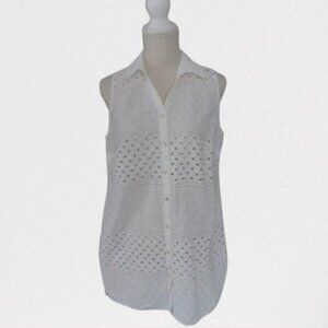NWT CHICO'S WHITE EYELET CUT OUTS COVER UP DRESS SIZE 1  MEDIUM